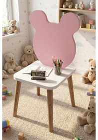 Resim Çocuk Sandalyesi Happy Face Ahşap Ayaklı, Sevimli Figürlü Pembe 