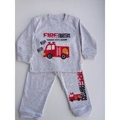 Resim Neşeli Bebek Gri Unisex İtfaiye Pijama Takımı 9 Ay 