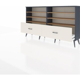 Resim Arges Konsol 6 Raflı 2 Çekmeceli 176x30x99 Antrasit-çam/aytaşı Atlas Çam/aytası - Antrasıt 