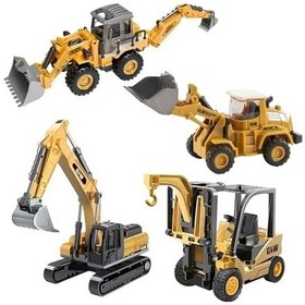 Resim Giffy/oyuncak Kutulu Metal Başlıklı İş Makinaları Seti Kepçe Bulldozer Forklift 4 Ü 1 Arada Set Sürtmeli 1:70 Ölçek Full Metal Başlık Rc İş Makinası Setleri 