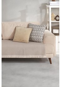 Resim ZeynepTekstil Halfy Natural Pamuklu Koltuk Şalı Çekyat Örtüsü 100 x 210 Bej 