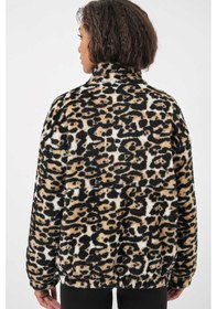 Resim Bigdart Gabria Leopar Desen Fermuarlı Peluş Mont Siyah 