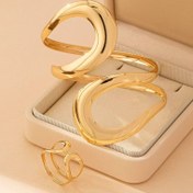 Resim Yeni Moda Ayarlanabilir Bohem Tarzı Bilezik ve Yüzük Seti, Çevresel Çizgilerle, Metal Bilezik, Günlük Giyim İçin Uygun Aşırı Büyük Bilezik 