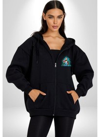 Resim Angemiel Karol G Şarkıcı Kadın Erkek Siyah Kapüşonlu Fermuarlı Baskılı Hırka Sweatshirt Siyah 