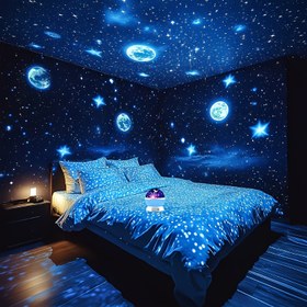 Resim 1 adet YETHKE Renkli Yıldız ve Ay Gece Lambası Projektörü - Çok Renkli Değişken 360° Döndürme USB Güçlü LED Işık Yatak Odası Atmosferi için, Noel Hediyesi, Modern Fantezi Temalı Ev Dekoru, Ayarlanabilir Parlaklık, Pil Gerektirmez, Yıldız Odası Dekoru 