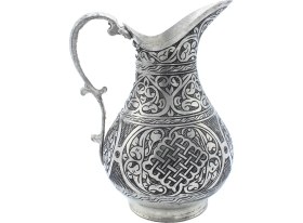Resim Copperdone Ağır El Işlemeli Gümüş Eskitme Bakır Sürahi Osmanlı Koleksiyonu 7 