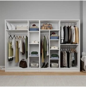 Resim Kardelen Serisi Beyaz 7 Kapaklı 10 Raflı 260 Cm Elbise Dolabı - Gardırop Seti Beyaz 