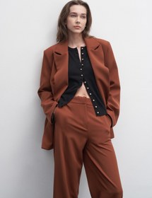 Resim EBU Prive Kadın Oversize Düğme Kapamalı Kruvaze Blazer Ceket Çikolata Kahve 