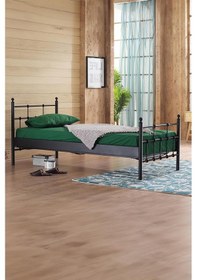 Resim Lalas Tek Kişilik Ferforje Metal Karyola-siyah Ahşap Latalı 