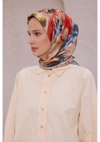 Resim Belli Tivil Saf İpek Eşarp 4216 - 05 Açık Mavi Soyut Desen Mavi 