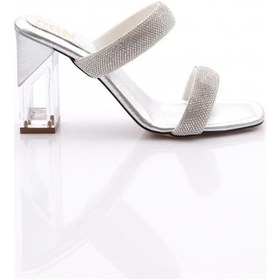 Resim Dgn 2025 Kadin Çift Şeritli Topuklu Abiye Terlik 2025-1557-R9099 Gümüş 