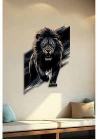 Resim Siyah Aslan Renkli Metal Tablo 