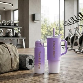 Resim 2’li Matara ve Pipetli Mug Bardak Seti - 900 ml Spor Suluk + 1500 ml Pipetli Termal Mug Bardak, Günlük Kullanım İçin İçecek Seti 