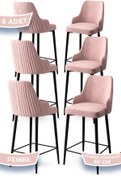 Resim Canisa Tera Serisi 6 Pembe Sandalye 65 Cm Ada Mutfak Bar Sandalyesi Babyface Kumaş Siyah Metal Ayaklı 