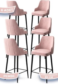 Resim Canisa Tera Serisi 6 Pembe Sandalye 65 Cm Ada Mutfak Bar Sandalyesi Babyface Kumaş Siyah Metal Ayaklı 