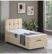 Resim Setaymobilya Baza, Berlin Tek Kişilik Baza + Başlık + Comfort Yatak Seti, Krem 
