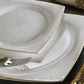 Resim Aryıldız Prestige Porselen Kare 60 Parça Yemek Takımı 31018 