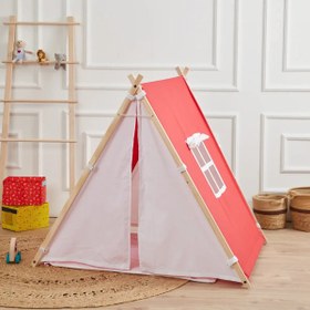 Resim Ahşap Oyun Çadırı ve Oyun Evi – Kırmızı Beyaz 