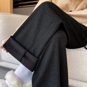 Resim Kadın Rahat Geniş Paça Pantolon - Polyester Viskon ve Elastan Karışımı, Düz Renk, Örme Kumaş, Cepli Sonbahar/Kış Rahat Ev Pantolonu 