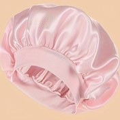Resim 1 adet Elastik Bantlı Saten Uyku Bonesi - Günlük Kullanım için Rahat Polyester Kokusuz Geniş Kenarlı Duş Bonesi, Uyku için Saç Bonnet 