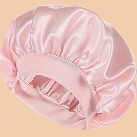 Resim 1 adet Elastik Bantlı Saten Uyku Bonesi - Günlük Kullanım için Rahat Polyester Kokusuz Geniş Kenarlı Duş Bonesi, Uyku için Saç Bonnet 