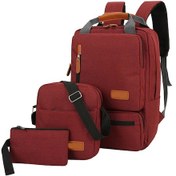 Resim Yuntech01 Kırmızı Nylon Dışarıda Seyahat Çantası Seti - 3'lü Paket: Bilgisayar Sırt Çantası, Orta Çanta Ve Küçük Cüzdan Kırmızı 