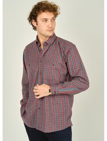 Resim Mugi Erkek Ekoseli Uzun Kollu Çift Cepli %100 Pamuk Gömlek 1001 Kırmızı Kırmızı 