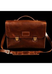 Resim Twingold İsme Özel Evrak Çantası - Messenger Bag - %100 Deri - Ac09001 - Koyu Kahverengi Koyu Kahverengi 