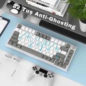 Resim Coverzone Beyaz Işıklı Hot Swap Kablolu Mekanik Oyun Klavyesi | Ajazz AK820 Gri Beyaz - Kırmızı Switch 