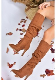 Resim Fox Shoes Taba Süet Ince Topuklu Kadın Çizme L404868002 