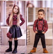 Resim Modavals Ekose Kardeş Kombin 5 Parça Kız Çocuk Takım - Kırmızı Çok Renkli 