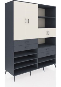 Resim Kronos Gardrop 11 Raflı 4 Çekmeceli 4 Kapaklı 176x59x221 Antrasit-aytaşı/antrasit Aytaşı/antrasit 