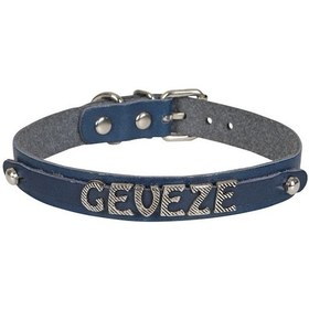 Resim Cattie İsimlikli Deri Kedi Boyun Tasması S 1x18 - 22CM Royal Mavi 