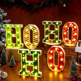 Resim 6 Adet LED Noel Dekoratif Işıklar, HOHOHOLED Harfli Işıklar Yatak Odası ve Ev Partisi Süslemeleri için, Pil ile Çalışan (Piller Dahil Değildir) Cadılar Bayramı ve Yılbaşı Süsleri 