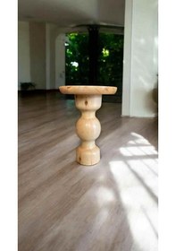 Resim Doğal Masif Ahşap Tekli Yan Sehpa Naturel Renk Mantar Sehpa Bej 