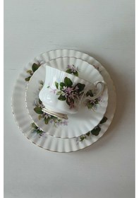 Resim Mayflower Bone China England Duble Çay Fincanı 3 Parça Yeşilbeyaz 