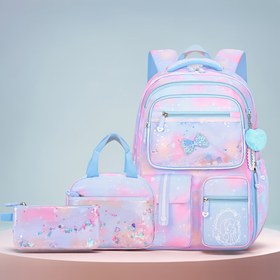 Resim Yeni 3 Parça Kızlar İçin Moda Okul Çantası Seti, Kolej Tarzı Anime Karakter Tasarımı, Gradyan Renkli, Ayarlanabilir Askılı, Dayanıklı ve Hafif, Büyük Kapasiteli - Okula Dönüş ve Seyahat İçin 