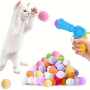 Resim İç Mekan Kedileri İçin Uygun, Etkileşimli Fırlatma Eğitim Kedi Oyuncak Seti, fırlatıcı ve 20/50/100 kabarık tüylü top içerir, aktif kediler için bir oyuncak, sahib ile kedi arasındaki sevgi ve güveni artırır 