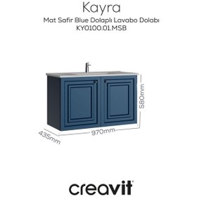 Resim Creavit Kayra Mat Safir Blue Lavabo Dolabı Kapaklı 100cm Mat Beyaz 