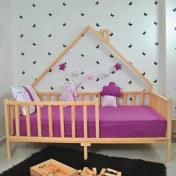 Resim MiniWood Montessori Yatak Çocuk Doğal Çam Ağacından 90X190 Defne 