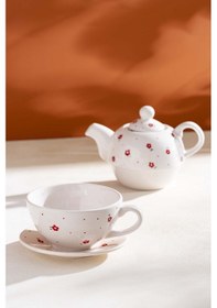 Resim Rivaistanbul Kırmızı Çiçekli Amore 4 Parça Demlik & Fincan Seti Beyaz 