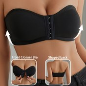 Resim 1 Adet Kadınlar İçin Düşük Tel-Free Bralette - Açık Sırt Askısız/Askılık Tasarım, Ön Kapama, İnce Pürüzsüz Yapı & Altlığa Uygun Üst - Siyah Renk / Derin Tonlar (Lacivert, Burgonya, Gri, Beyaz) - Dolgusuz, Rahat Hergün ve Parti Giysisi için İdeal - Elde yıkanabilir - Minimalist Estetiği, İpliksiz, Kolay Temizlenebilir, İnce Zeminli 