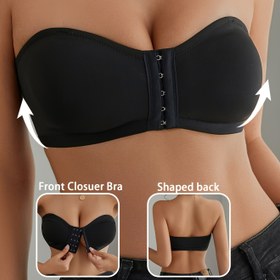 Resim 1 Adet Kadınlar İçin Düşük Tel-Free Bralette - Açık Sırt Askısız/Askılık Tasarım, Ön Kapama, İnce Pürüzsüz Yapı & Altlığa Uygun Üst - Siyah Renk / Derin Tonlar (Lacivert, Burgonya, Gri, Beyaz) - Dolgusuz, Rahat Hergün ve Parti Giysisi için İdeal - Elde yıkanabilir - Minimalist Estetiği, İpliksiz, Kolay Temizlenebilir, İnce Zeminli 