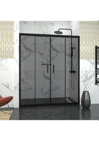 Resim Tekno Duş Black Castor 6mm Füme Cam Orta Açılır 2 Sabit 2 Sürgü İki Duvar Arası Duşakabin Füme 
