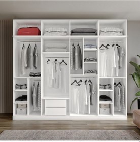 Resim Komple Mdf Oslo 8 Kapaklı Yüklüklü Beyaz Gardırop 