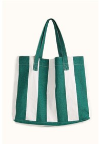 Resim Kadın Kanvas 2 Cepli Günlük Renkli Plaj Omuz Çantası Yeşil Yeşil 