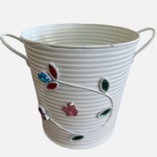 Resim Taşlı Metal Saksı 15 cm 