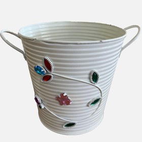 Resim Taşlı Metal Saksı 15 cm 