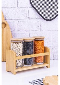 Resim Bambum Paste - 4 Parça Standlı Vakumlu Kapaklı Baharatlık Seti Şeffaf 