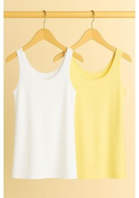 Resim 2 Adet A Kesim Rahat Kalıp Basic Kalın Askılı Atlet Tişört Beyaz - Sarı 